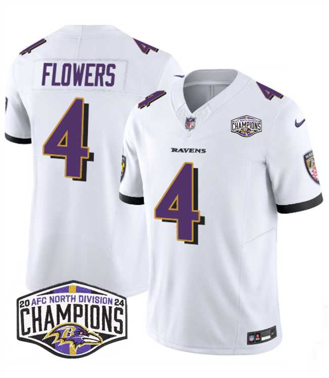 Men%27s Baltimore Ravens #4 Zay Flowers White F.U.S.E 2024 AFC North Division Champions Vapor Limited Jersey